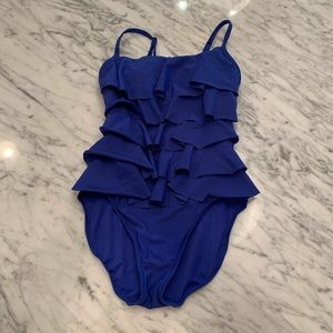 Blue one piece ruffled swimsuit